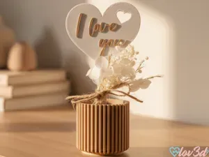 Elegant "I Love You" Heart Topper & Ribbed Vase