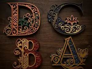 Ornamental Letters A,B,C,D – Multi-Layered Design