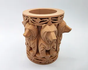 Carved Wood Bear Vase / Pen Cup
