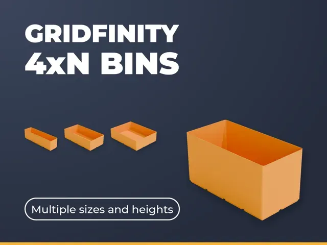 Gridfinity 4xN Bins - 5 Sizes, 4 Heights