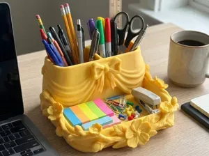 Floral Bow Desk Organizer & Pen Holder Caddy
