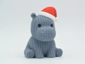 Knitted Hippo with Santa Hat - Christmas