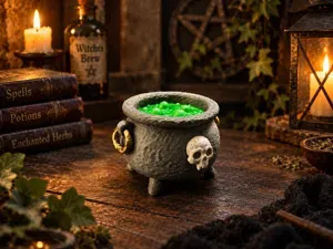 Halloween-Hexenkessel mit leuchtender Suppe