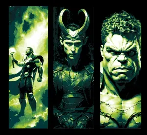 Set of 3 Bookmarks of Fan Art of the Marvel Universe - Thor, Loki and the Hulk