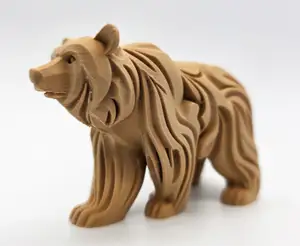 Wood Carved Walking Bear Sculpture