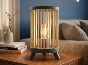 Bamboo & Wood Rod Table Lamp E14 Socket