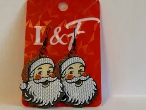 Traditional Santa Knit Texture Christmas Earrings