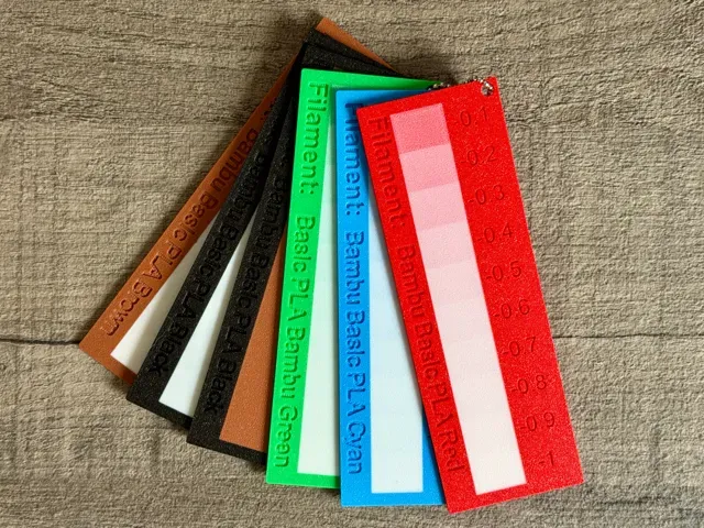 Two colour filament layering test swatches