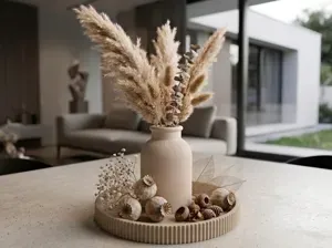 Ribbed Vase & Tray Set - Dried Flowers Decor