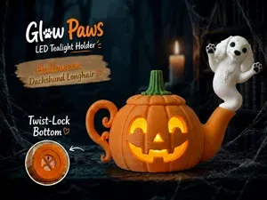 Dachshund Longhair GlowPaws Tealight Holder Pumpkn