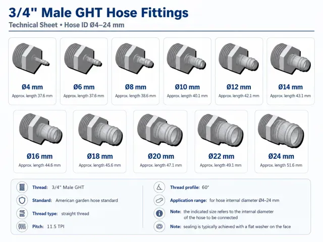 Garden Hose Fittings 3/4'' Male GHT→ Hoses Ø4–24mm — Фото 2 из 3
