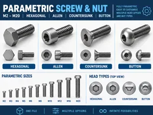 Parametric Screw and Nut Generator M2-M20