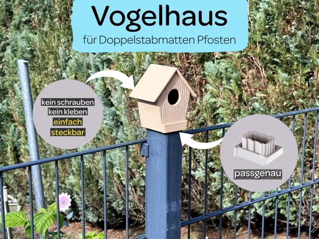 Vogelhaus für Doppelstabmatten Pfosten | Steckbar