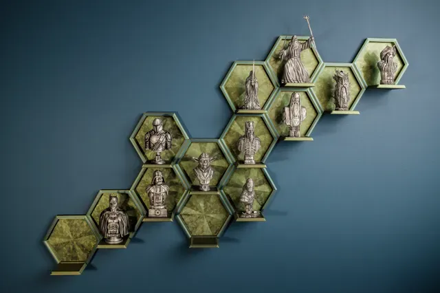 Hexagonal wall shelf for small figurines — Image 3 of 11