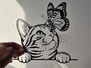 Curious Cat with Butterfly –Wall Art Easy 3D Print
