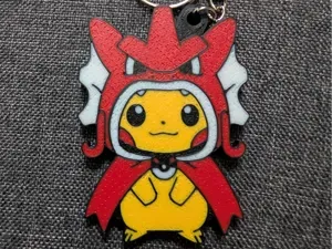 Pikachu in Red Gyarados Poncho Keychain