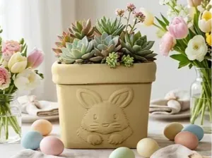 Cute Bunny Planter with Drain Hole Pot