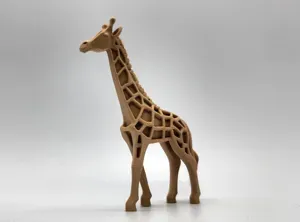 Wood-Carved Giraffe Sculpture