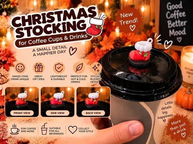 Cute Christmas Stocking & Drink Cup Lid Topper — Фото 2 из 4