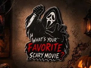 "What's Your Favorite Scary Movie?" Ghostface Sign