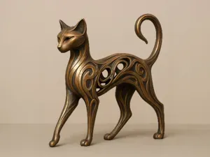 Elegante escultura de gato caminando