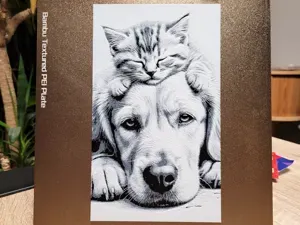 Dog & Kitten - Hueforge Black and White - 139x235