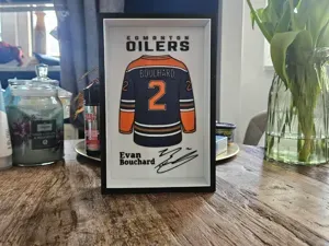 NHL - Edmonton Oilers Evan Bouchard jersey display
