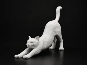 Low Poly Stretching Cat Statue - Modern Home Decor