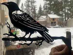 Crow on a Branch Silhouette - Fence / Wall Hanger