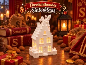 Theelichthouder Sinterklaas huis Sint&paard op dak