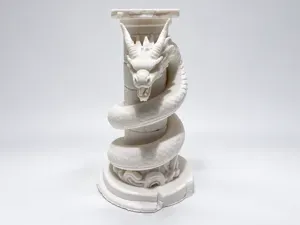 Serpent dragon coiled around a stone pillar