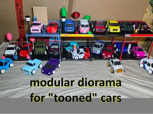 modular "tooned cars" diorama, display, wall-shelf