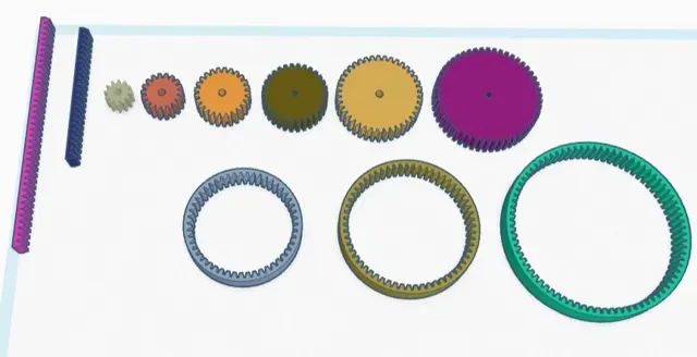 various gear sizes