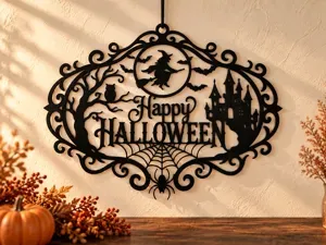 Happy Halloween – Witch & Castle Hanging Sign