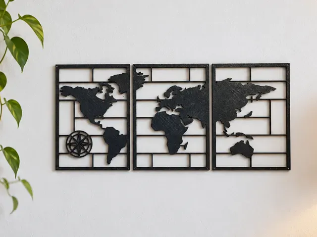 World Map Wall Art – 3 Panel Set