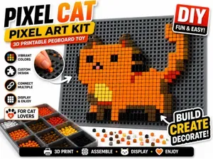 Cute Cat Pixel Art Puzzle – 3D Printable DIY Toy