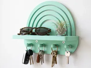 Rainbow Arch Wall Mount Key Holder Shelf w/ Hooks