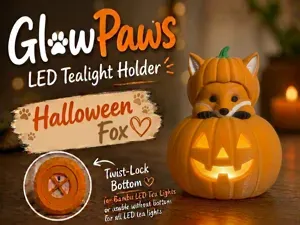 Fox GlowPaws Tealight Holder Pumpkin