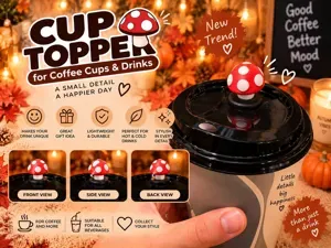 Cute Mushroom Coffee & Drink Cup Lid Topper