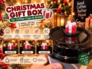 Cute Christmas Gift Box & Drink Cup Lid Topper