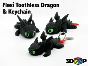 Flexi Toothless Dragon & Keychain - Print in place
