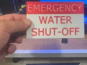 Emergency Water Shut-off sign for Rentals, Airbnb