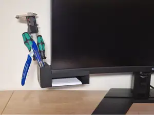 Pen + note holder under monitor - organizer