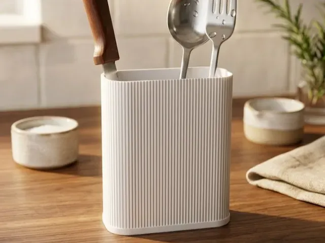 Modern Ribbed Utensil Holder Cutlery Drying Caddy