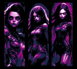Set of 3 Bookmarks - From the Shadows lurks the Demon Girl with Glowing Eyes