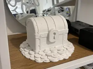 Ancient Treasure Chest on Gold Coins Statue