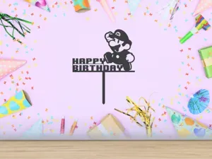 Cake Topper - Mario - Happy Birthday