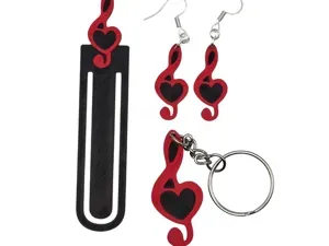Music Note with heart Keychain, Earring and book