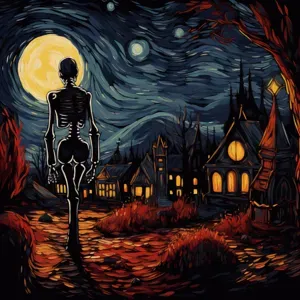 Skeleton in a starry night - Van Gogh Style - Hueforge