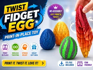 Twist Fidget Egg | 16-Segment | Print-in-Place